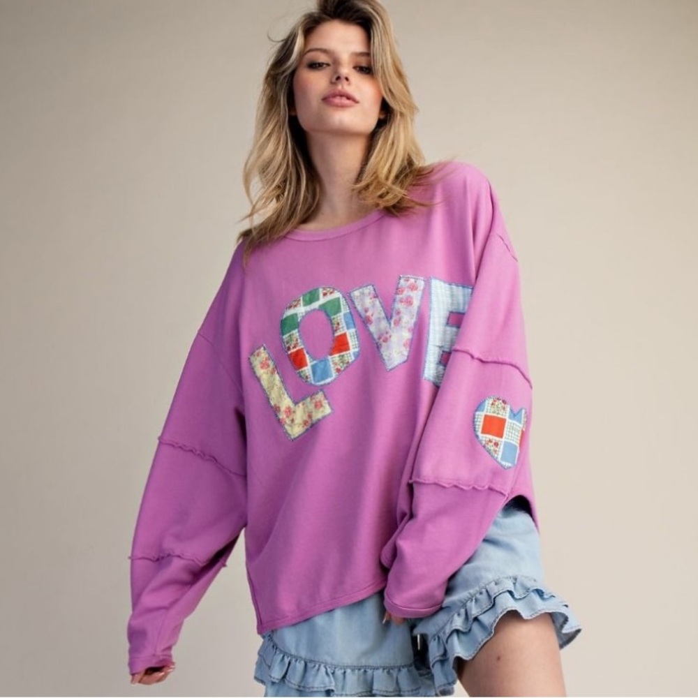 108 πΊπΈ EASEL LOVE PATCH FRONT WASHED TERRY PULLOVER - Picture 4 of 5
